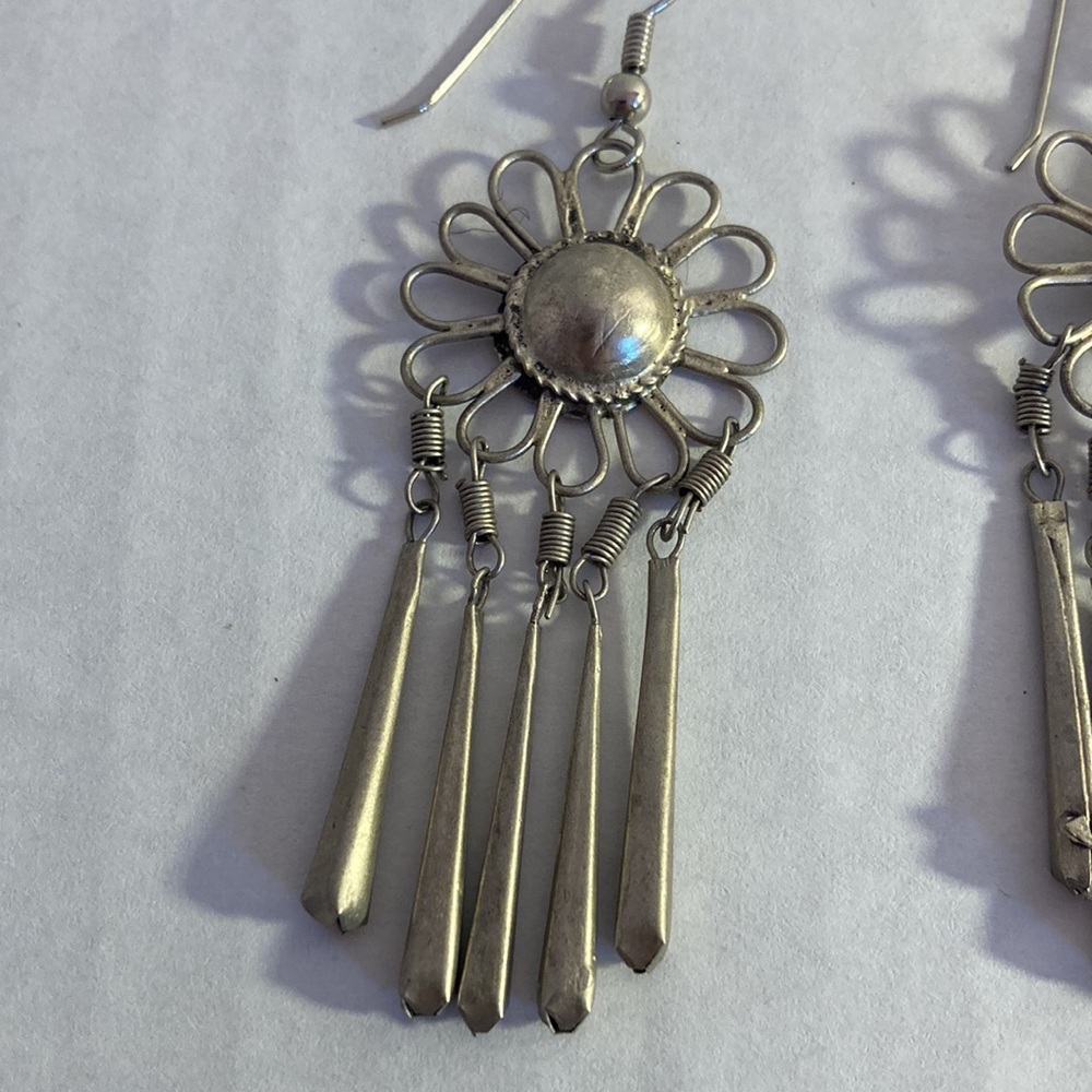 Handmade Metal Floral Earrings - Picture 4 of 5